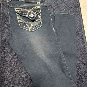 Hydraulic Dark Blue Skinny Jeans with Embroidered Pockets